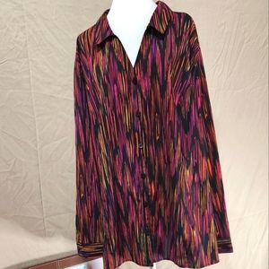 Maggie Barnes for Catherines 4X multicolor abstract print flowy button front top